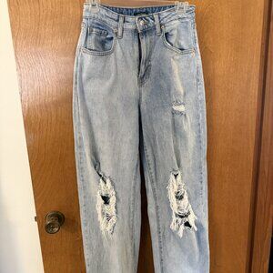 Women’s Wild Fable Super High Rise Distressed Baggy Jeans Light Wash Size 0/25R